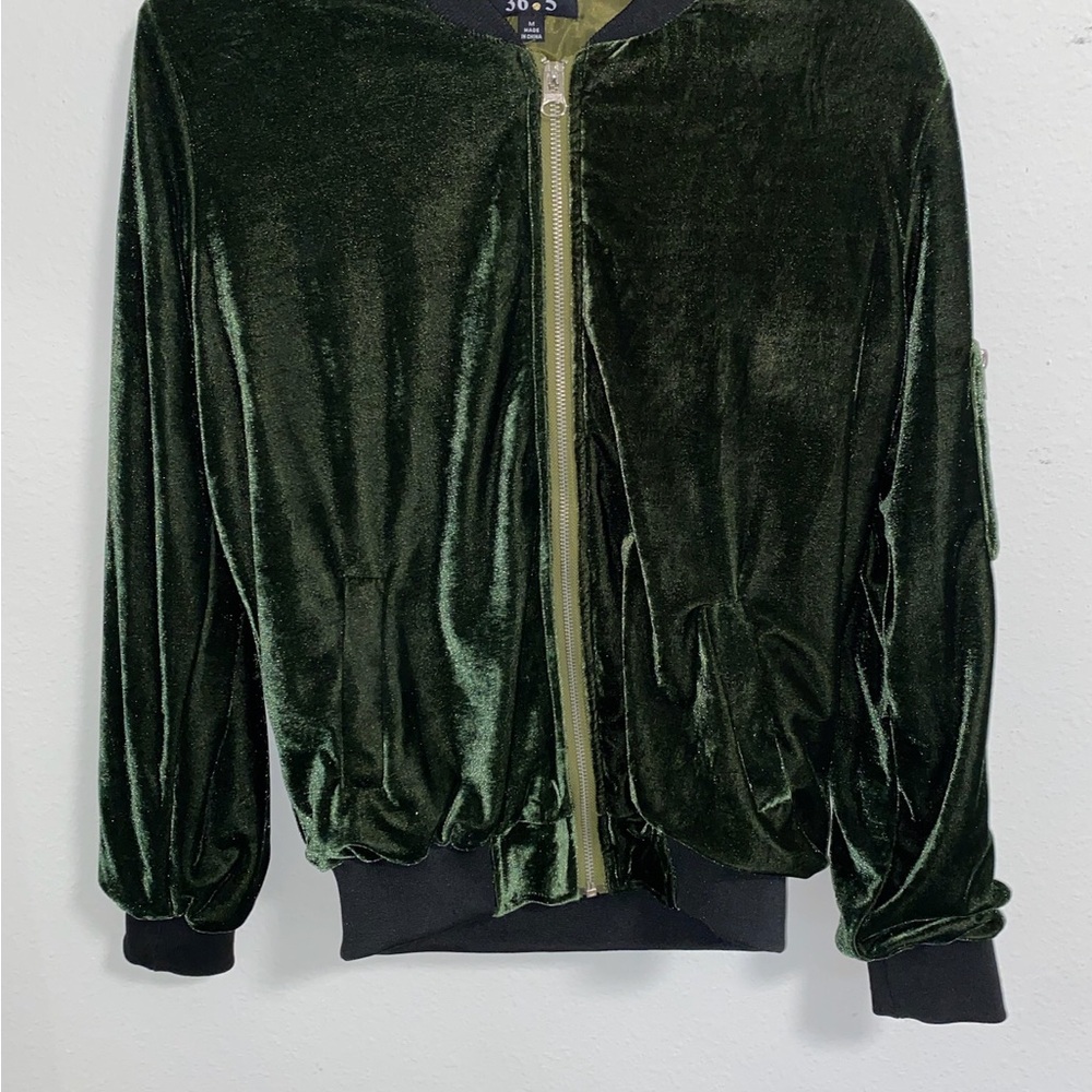 Green Velour Bomber Jacket